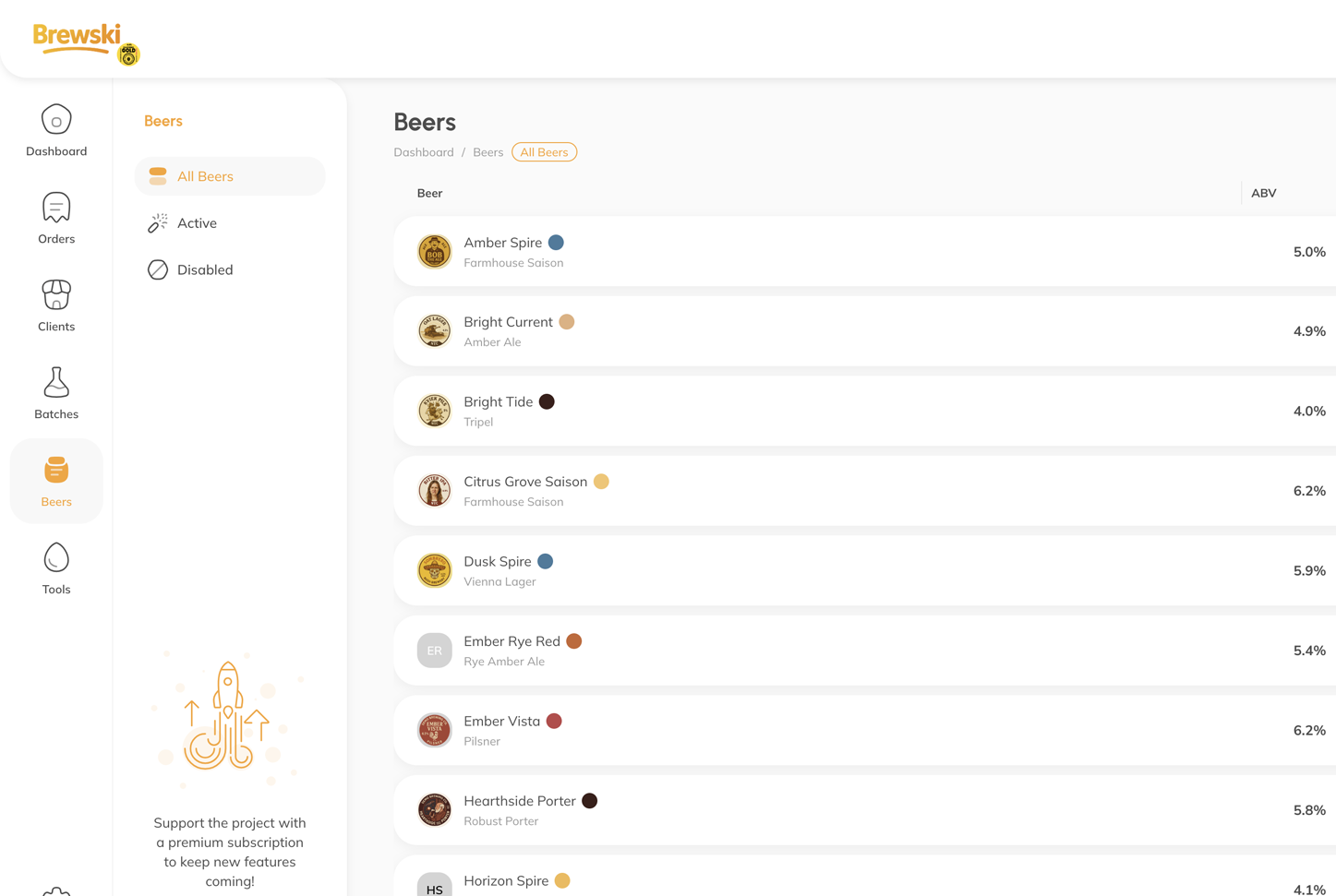 Brewski Admin: beers catalogue and stock view